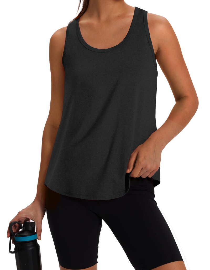 WIHOLL Workout Tops for Women Sleeveless Racerback Tank Top Lightweight Sport Athletic Exercise Running Shirts Spring Fashion Clothing Loose Fit Black L