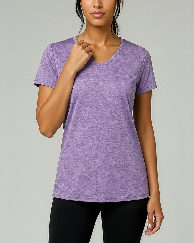 Real Essentials Women's Dry-Fit V-Neck T-Shirt - 5 Pack Workout & Yoga Tops | Plus Size Available