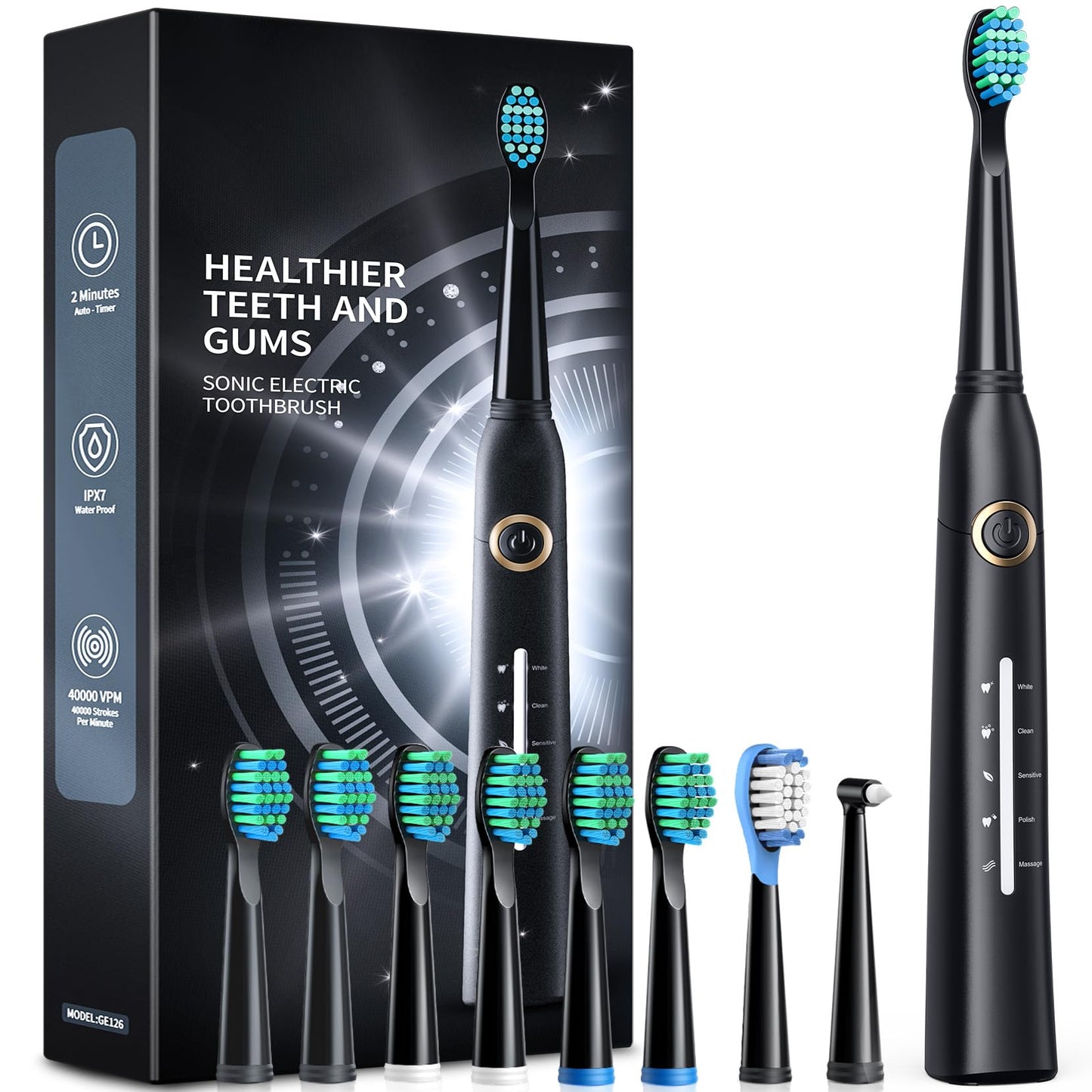Rotating Electric Toothbrush for Adults with 8 Brush Heads (2 Types), 4 Modes Deep Clean Electric Toothbrush with Rechargeable Power and 2 Min Smart Timer, Rechargeable Last 25 Days (ZZZZZZZZ)