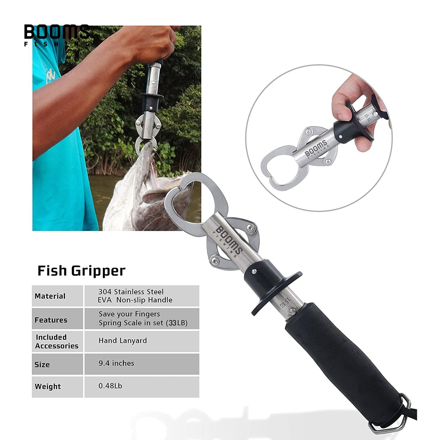 Booms fishing G1 Fish Gripper Grip and Hold Fish with Tight Grip Largest Model Built-in Scale