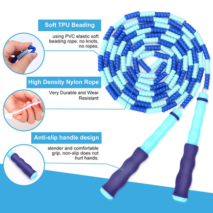 GRAWUN Jump Rope For Kids, Soft Beaded Jump Rope, Adjustable Length Tangle-Free Segmented Soft Beaded Skipping Rope, for Women, Men and Kids Keeping Fit, Workout and Weight Loss