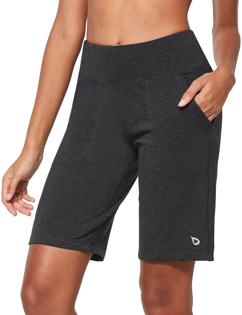 baleaf Women's Bermuda Long Shorts Knee Length 10" Cotton High Rise Workout Athletic Shorts Yoga Walking Running Biker Shorts Heather Gray XL