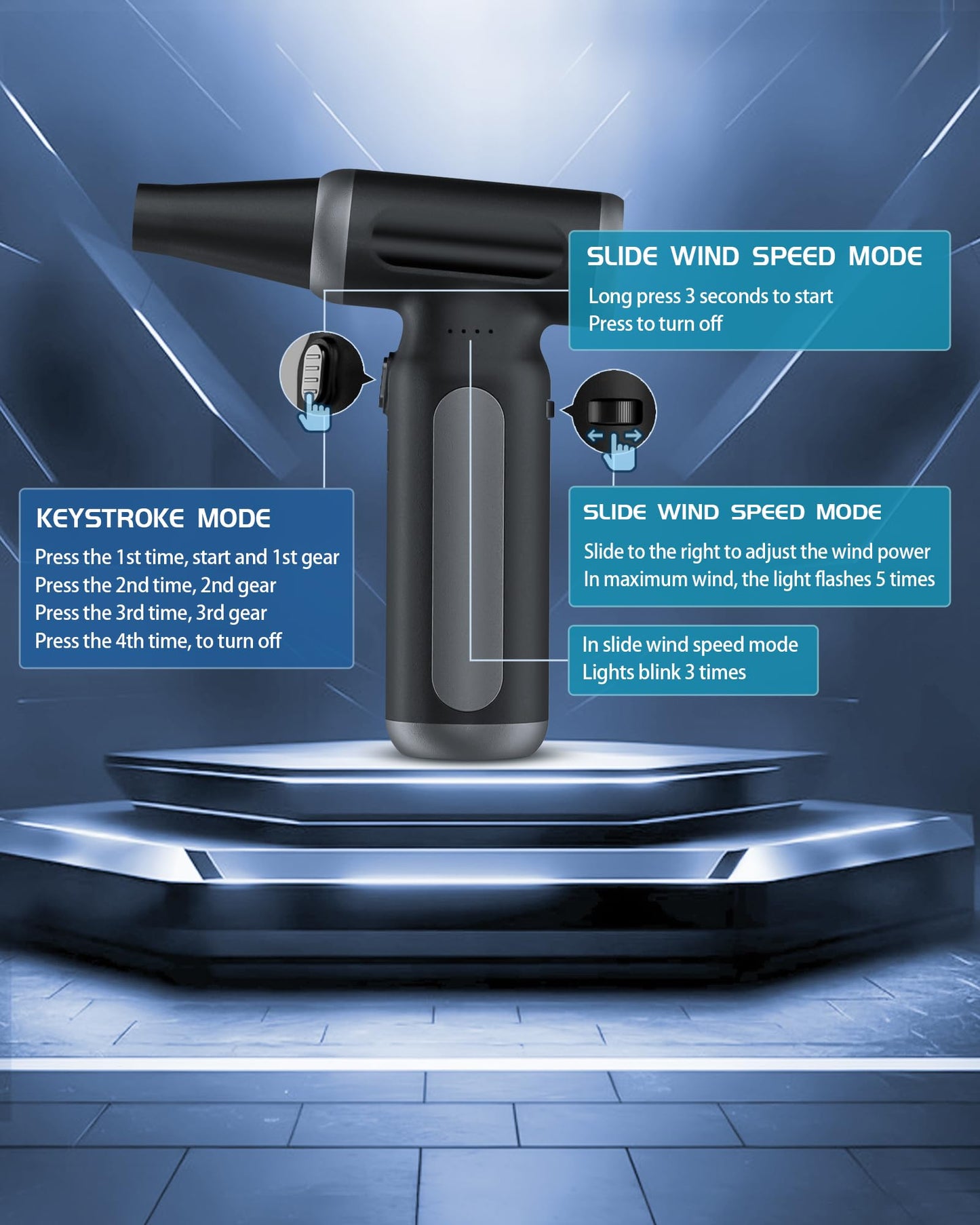 Electric Compressed Air Duster - 33,0000 RPM Rechargeable Cordless Turbo Blower, Portable Air Blower Gun for Cars, PC, Keyboard, Home & Outdoor Dust Cleaning (Replaces Compressed Air Cans)