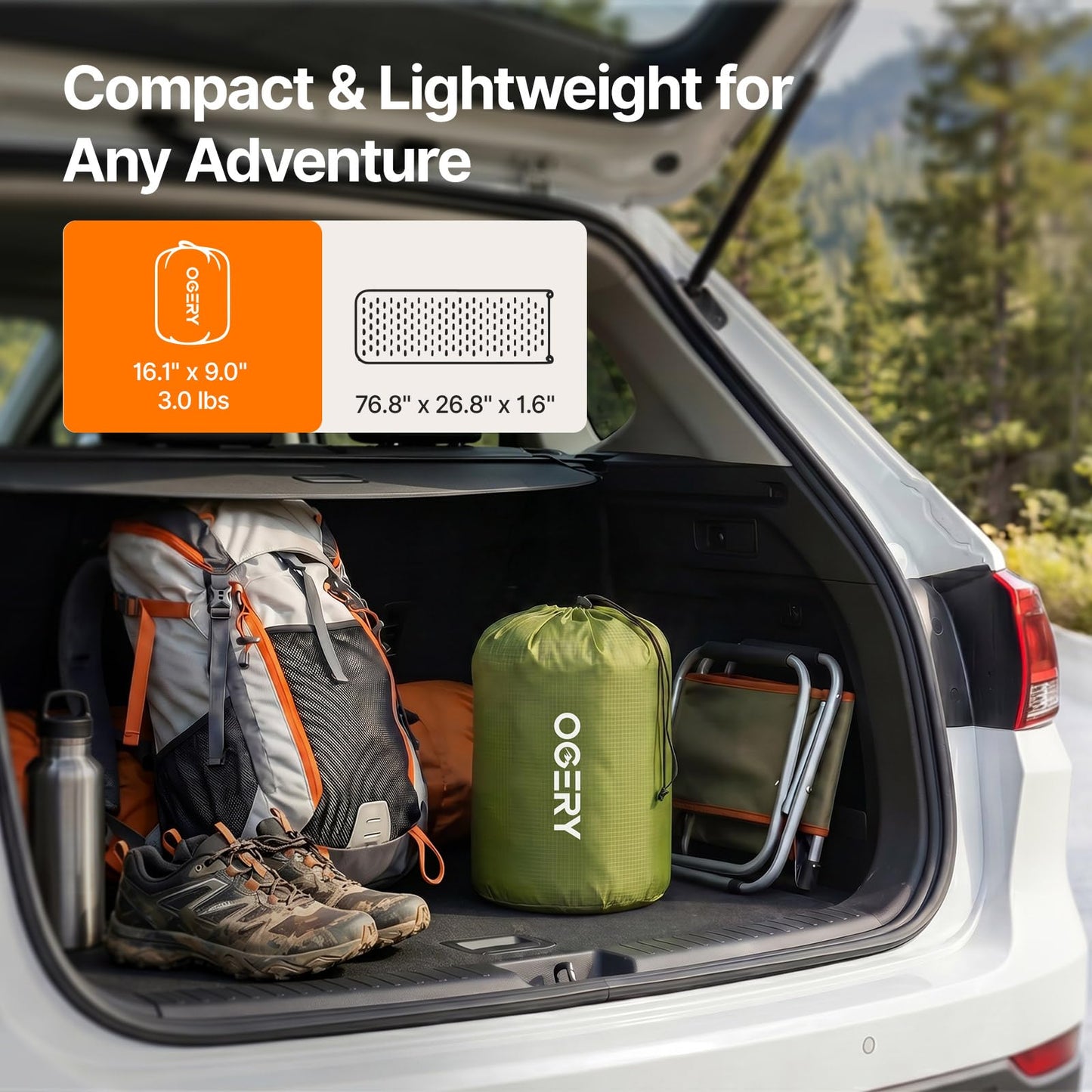 OGERY Sleeping Pad for Camping, High-Density Foam Camping Mattress, 1.6-Inch Thick Insulated Sleeping Mat for Tent Floor, SUV Car Bed, Camping Cot, Packable Travel Bed with Pump Sack