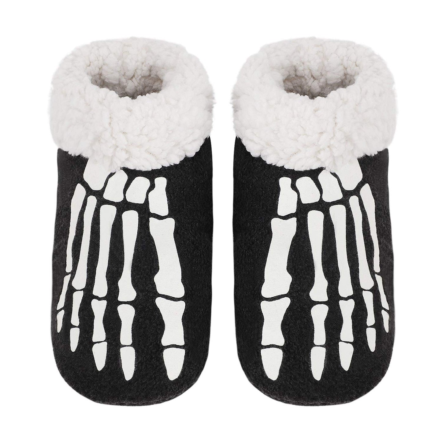 Memory Foam Fleece Indoor Slipper Socks Glow in The Dark Funny Skull Skeleton Halloween Slippers Home Ankle Bootie Socks Winter Warm Fuzzy Plush Non-Slip Bedroom Slippers House Shoes for Women Men