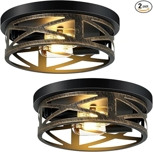 Flush Mount Ceiling Light Fixture,Rustic Metal Black 2-Light Hallway Light Fixtures Ceiling,Vintage Light Fixtures Ceiling Mount for Farmhouse,Kitchen,Hall (2 Pack)