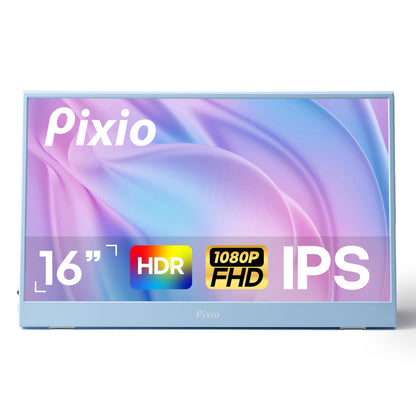 Pixio PX160 Wave Pink Portable Monitor 15.6 inch 60Hz FHD 1080p IPS Panel HDR Screen Cover Stand USB-C HDMI Laptop Screen Extender Portable Monitor for Laptop, PC, Console, Phone