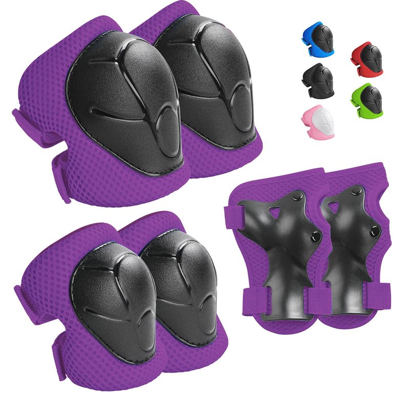 Kids Protective Gear Set Wemfg Knee Pads for Kids 7-13 Years Knee and Elbow Pads with Wrist Guards 3 in 1 for Skating Cycling Bike Rollerblading Scooter(Purple)