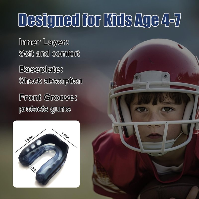 KLASHE Kids Sports Mouthguard Football Mouth Guard, 2 Pack with Case and Strap Mouth Guard Football, 1.7 x 1.96 inches, for Boxing, Basketball, Hockey, Ages 4-7