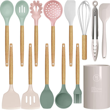 Silicone Cooking Utensils Kitchen Utensil Set - 446°F Heat Resistant Silicone Kitchen Utensils Set, Spatula,Turner Tongs, Spoon, Brush, Whisk,Kitchen Gadgets for Nonstick Cookware, BPA Free (Gray)