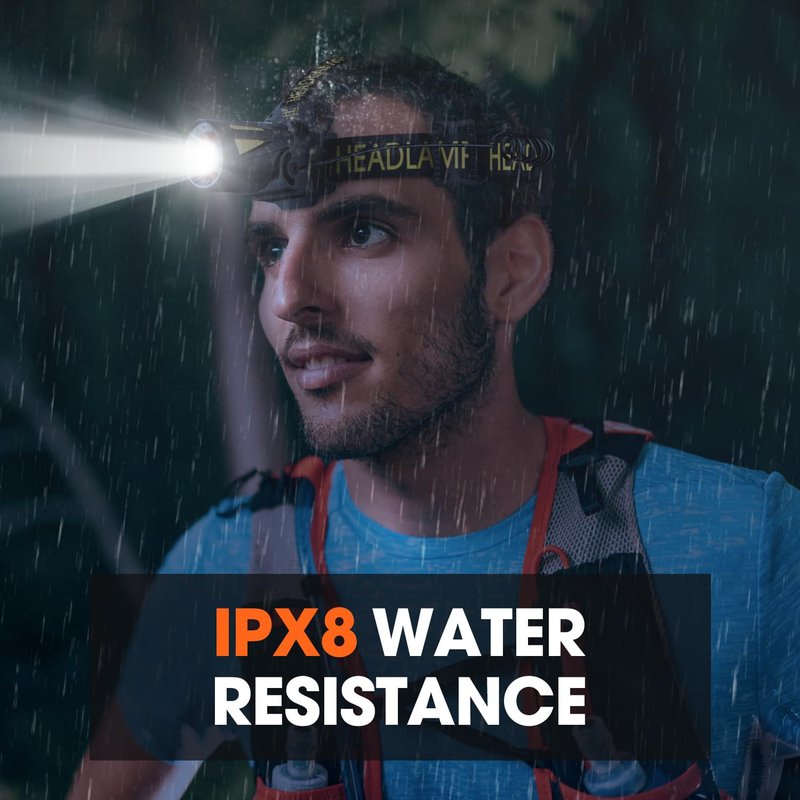 MAXME100 Long Throw Rechargeable Headlamp with 500m Beam Distance, Super Bright Headlamp, 15H Runtime, Rechargeable Head Lamp, Zoomable USB-C Adults Gift