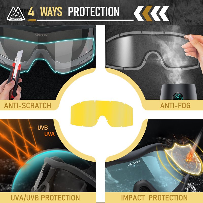 VOZAPOW Airsoft Goggles Replacement Lens (Yellow)