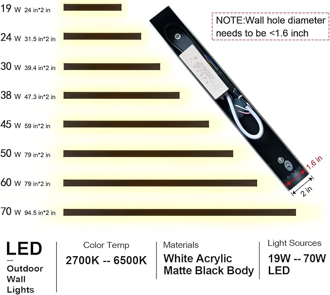 47IN Modern Outdoor Wall Light LED Long Wall Lighting Exterior Light Fixture IP65 Waterproof Wall Lamps, 2700K-6500K Dimmable Black Wall Sconce for Garage, House