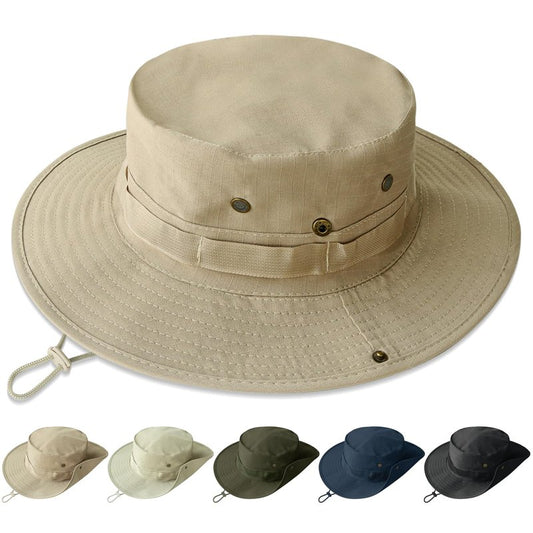 PFFY Sun Boonie Hats for Men UPF 50+ Bucket Hat for Fishing Hiking Safari Hunting Khaki（with Webbing