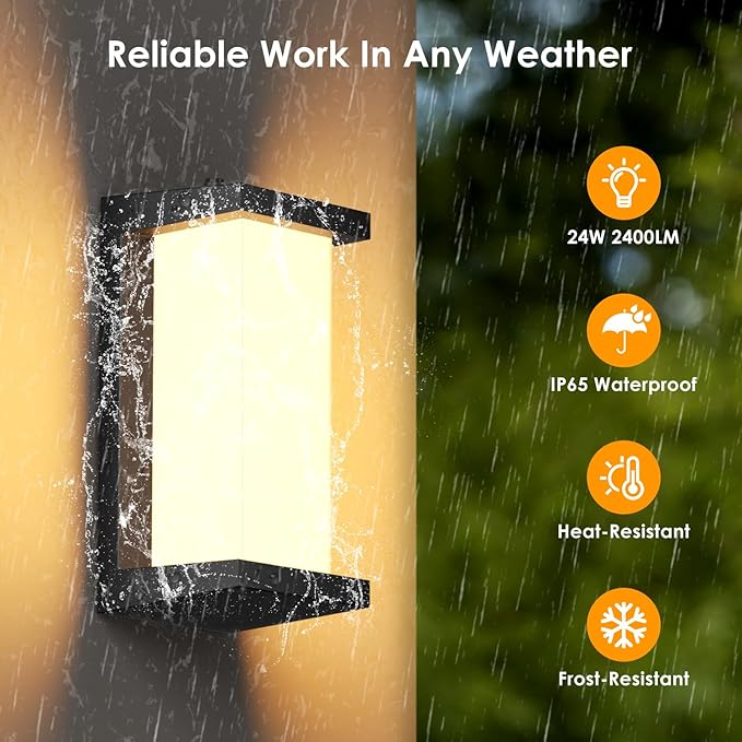 Dusk to Dawn Outdoor Wall Lamp Porch Lights,3 Color Modern Exterior Lighting Fixtures,Outdoor Waterproof for Front Porch Light,LED Wall Mount Sensor Outside Lights for House,Garage,Backyard