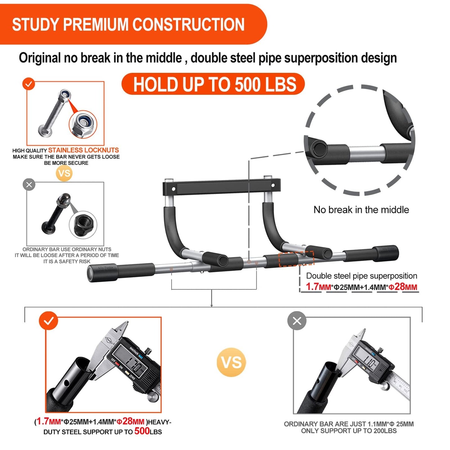 Ally Peaks Pull Up Bar for Doorway,Multiple Levels Width Adjustable Pull Up Bar Accurately Match Wide and Narrow doorframe,Indoor Chin-Up Bar Workout Bar,USA Original Patent
