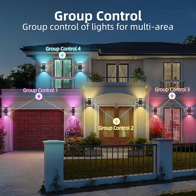 Smart Outdoor Wall Lights, RGBCW Dusk to Dawn Exterior Light Fixture Color Changing Porch Lights with Remote Control, Waterproof Square Outdoor Sconce Lights Works with Alexa Google Assistant