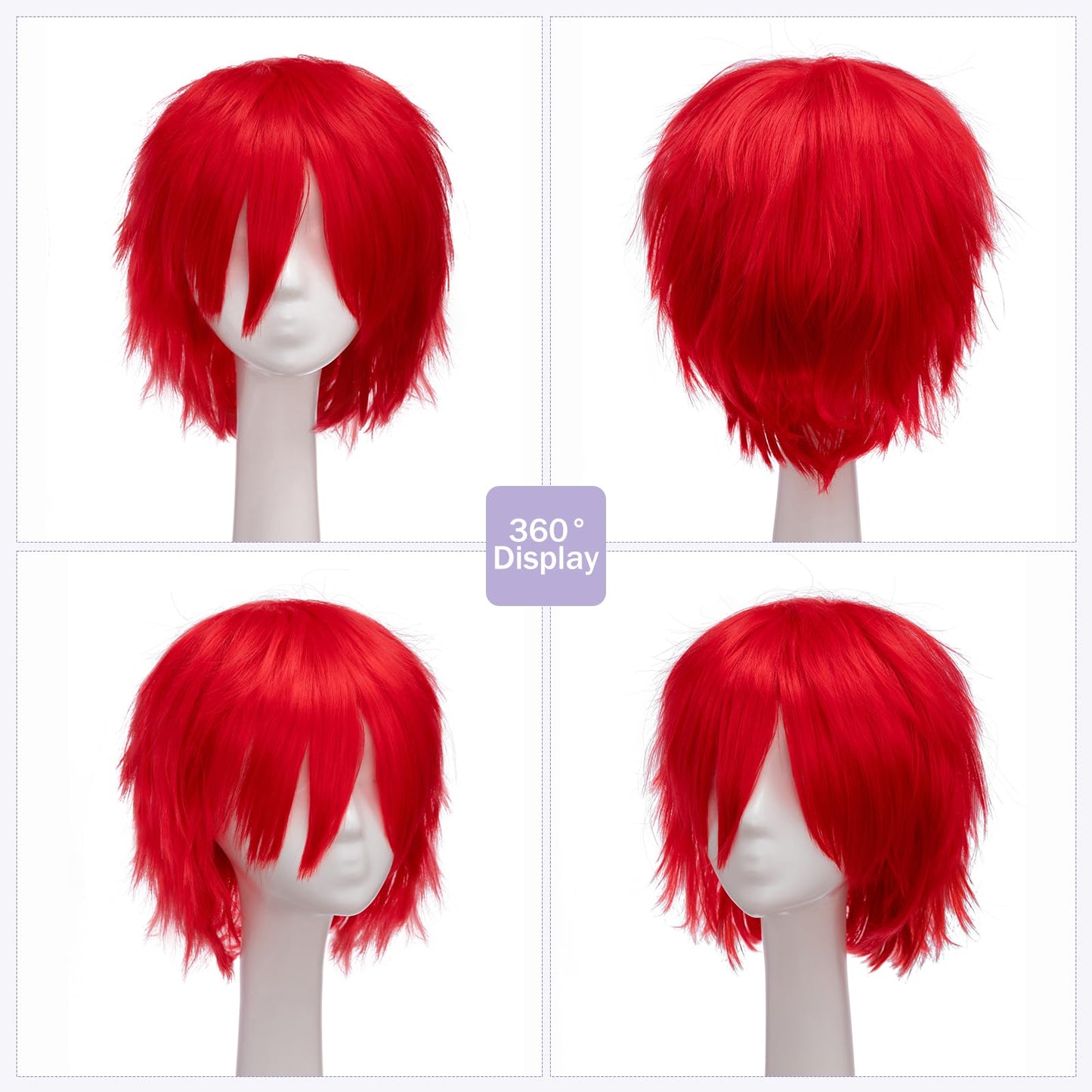S-noilite Women Mens Short Cosplay Wig Fluffy Straight Synthetic Hair Wigs Man Male Short Red Wig Anime Cosplay Party Costume Wig