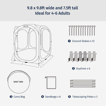 EAST OAK Screen House Tent Pop-Up, Portable Screen Room Canopy Instant Screen Tent 10 x 10 FT with Carry Bag for Patio, Backyard, Deck & Outdoor Activities, Beige