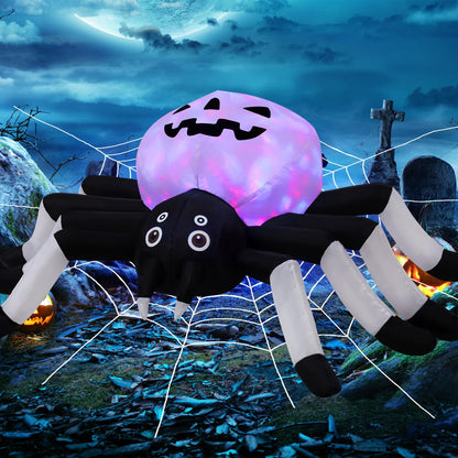 GOOSH 5 FT Width Halloween Inflatables Outdoor Decorations Spider with Magic Light, Blow Up Yard Decorations with LED Lights for Party Yard Garden Lawn