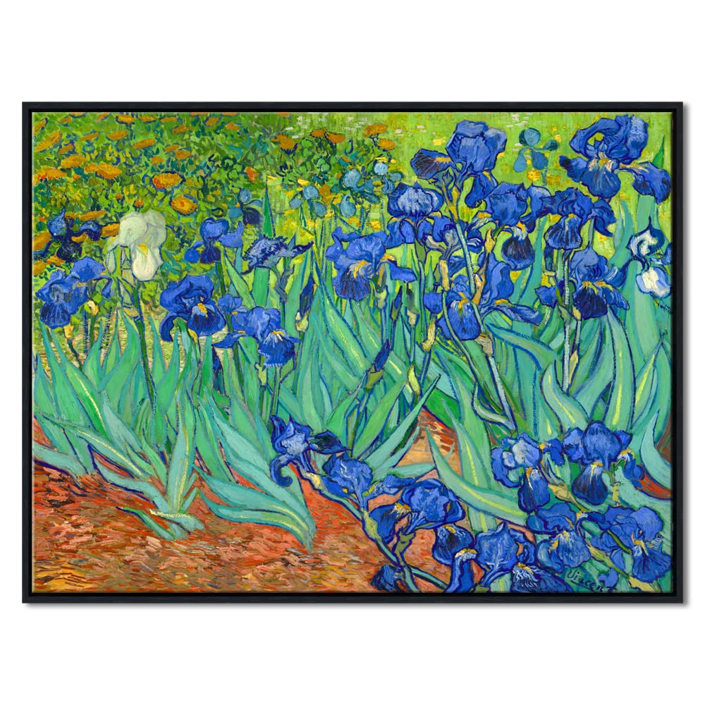 Wieco Art Irises Modern Stretched and Framed Floral Giclee Canvas Print By Van Gogh Famous Flowers Oil Paintings Reproduction Artwork Pictures on Canvas Wall Art for Bedroom Home Decorations