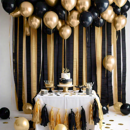 Captain Décor 4 Crepe Paper Streamers Rolls, 328ft Pack of 4 Gold and Black Streamers for Party Decorations, Birthday Streamers, Party Streamers for Wedding Decoration (1.8 inch x 82 ft/Roll)…