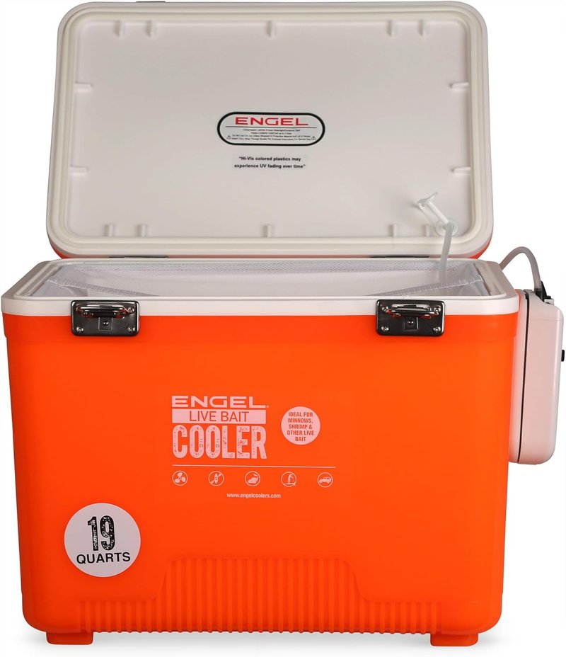 Engel Live Bait Cooler Box - Portable Fishing Station with 2-Speed Aerator Pump | Ideal for Shrimp & Live Fish