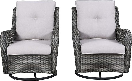 Rilyson Wicker Rocking Chair Swivel Chairs - 2 Piece Rocker Patio Chairs Set Rattan Rocking Chair for Outdoor Porch Deck Garden Backyard (Mixed Grey/Beige)