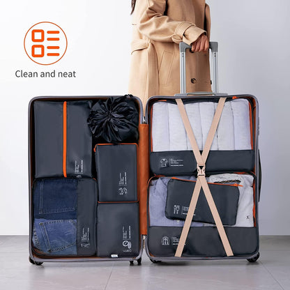 DIMJ Packing Cubes 8 Sets Travel Luggage Organizers for Suitcases Packing Organiser with Label Shoe Storage Bags Laundry Bag, Black