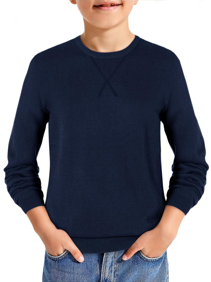 Haloumoning Boys Sweater Kids Casual Crewneck Long Sleeve Pullover Tops Fall Fashion Clothes 5-14 Years Navy Blue