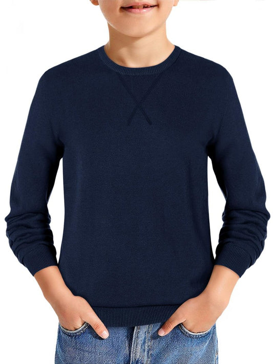 Haloumoning Boys Sweater Kids Casual Crewneck Long Sleeve Pullover Tops Fall Fashion Clothes 5-14 Years Navy Blue