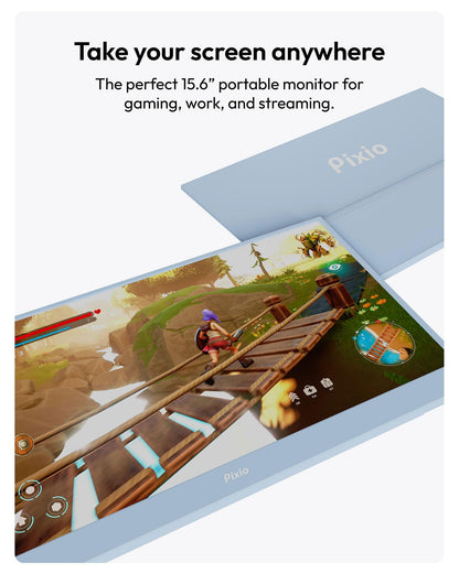 Pixio PX160 Wave Pink Portable Monitor 15.6 inch 60Hz FHD 1080p IPS Panel HDR Screen Cover Stand USB-C HDMI Laptop Screen Extender Portable Monitor for Laptop, PC, Console, Phone