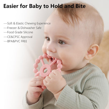 3 Pack Ring Teether Baby Infant Toys, Silicone Teething Ring Toys for Babies 0-6 Months, Seposeve Baby Teethers 6-12 Months 12-24 Months, Easy to Grasp Toy, Infant Teething Relief, Purple Pink White