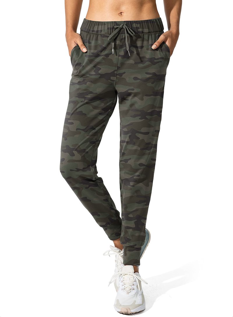 SANTINY Women's Joggers Pants Pockets Drawstring Running Sweatpants for Women Lounge Workout Jogging(Camo Dark Olive Multi__S)