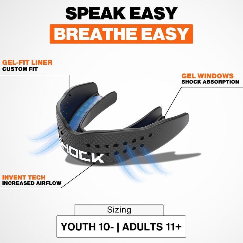 Shock Doctor Mouth Guard - Sports Mouth Guard for Football Mouth Guards, Breathable Low Profile Custom Fit for Basketball, Lacrosse, Hockey & More