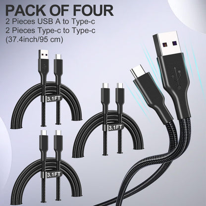 4 Pack Charging Cable 60W 3.1FT(2 Pack USB to USB C Cable and 2 Pack USB C to USB C Cable) Type C 60W Fast Charging Cable for iPhone 17 Series/16 Series/15 Series,iPad,AirPods,Watch,Samsung and More