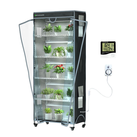 Indoor Greenhouse 6-Tier Plant Stand with Grow Lights, Fully Covered, Thermometer & Timer | 5 Sets T8 Lights, Perfect for Seedlings & Flowering, 30" W x 14" D x 72" H