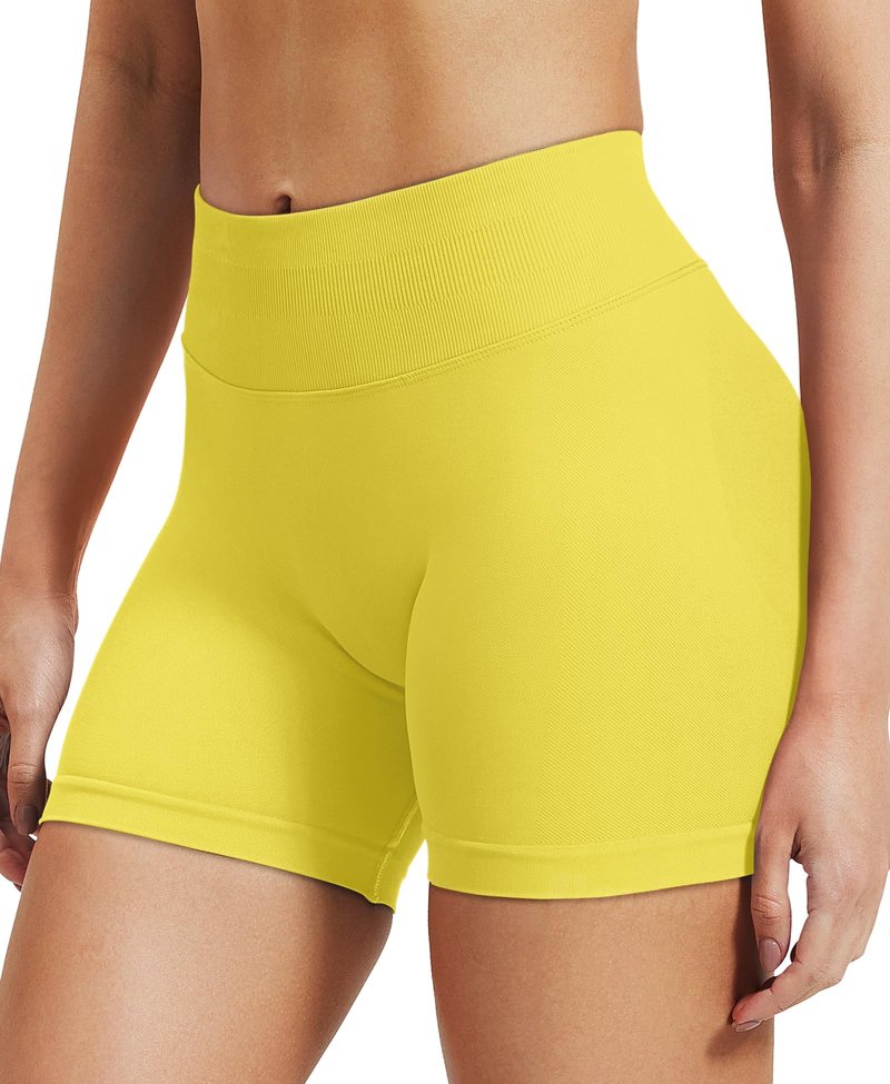 VOYJOY Women Workout Impact Shorts 2.5"/ 3.6"/ 4.5"/ 6" Scrunch Butt Lifting Gym Seamless Booty Biker Shorts Light Yellow