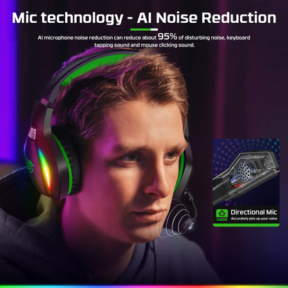 Fachixy FC100 Gaming Headset with Microphone for PS4, PS5, Switch, Xbox, PC, Mac, Gamer Headset with RGB Light, Computer Headphones with Mic