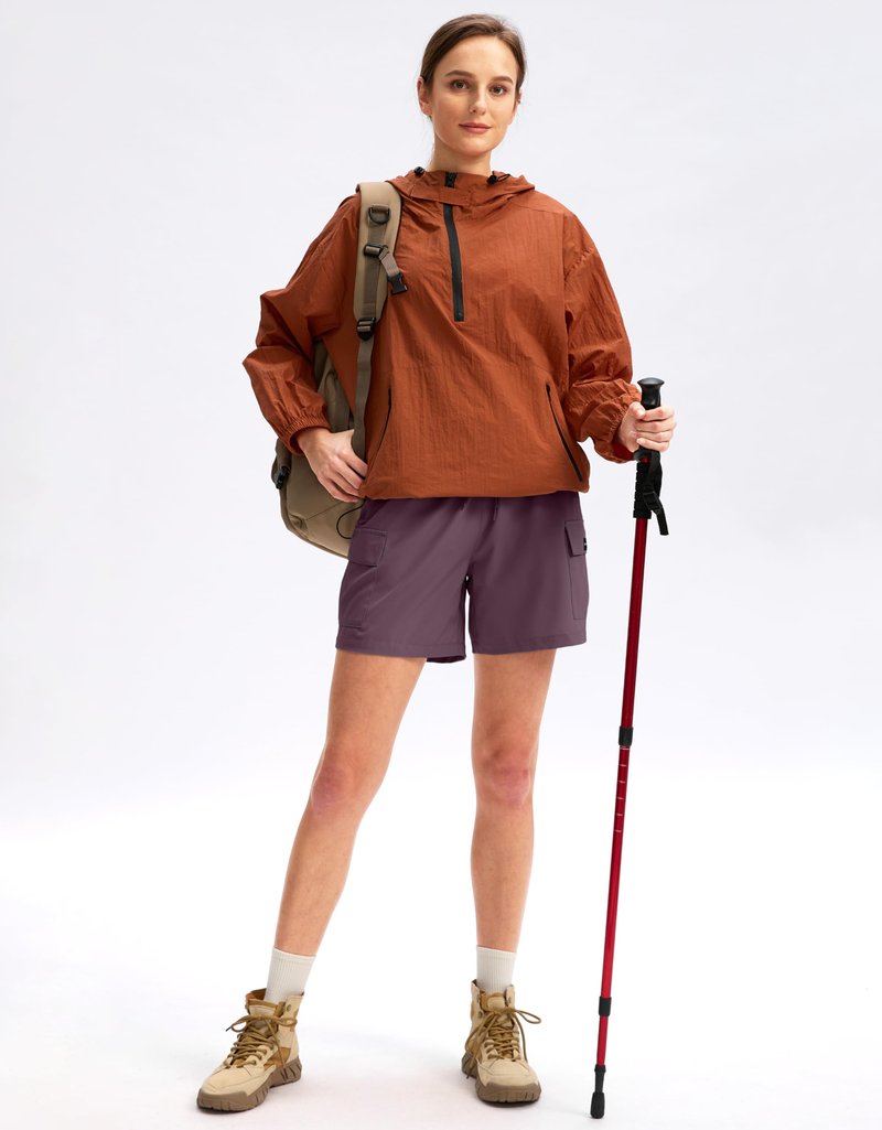 SANTINY Women's 5''/ 7''/9'' Hiking Cargo Shorts Quick Dry Lightweight Summer Shorts for Women Athletic Golf Zipper Pockets(Dusty Purple_XL)