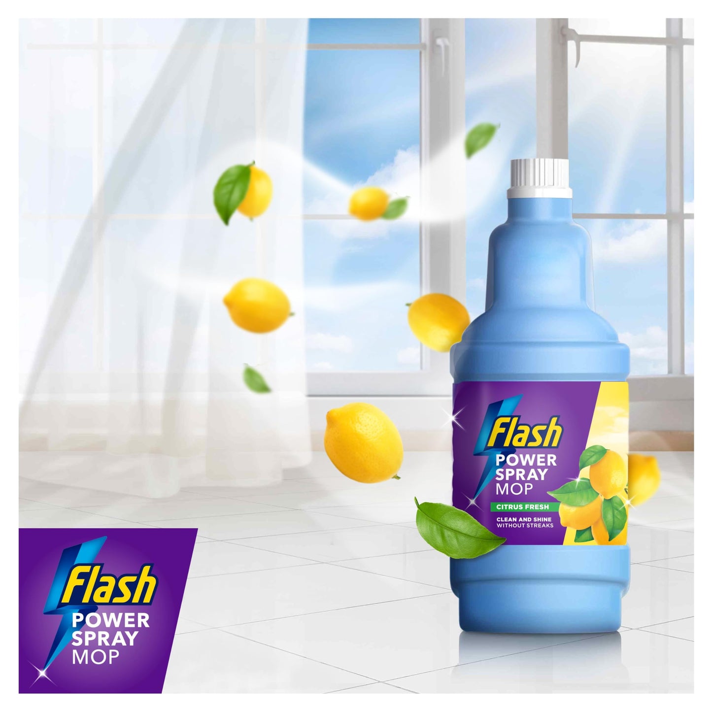 Flash Power Spray Mop Floor Cleaner Multi-Surface Cleaning Liquid Citrus Fresh 5L (1.25Lx4)