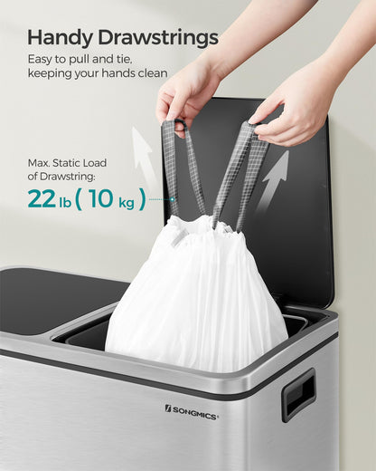 SONGMICS Drawstring Bin Liners, 30L Bin Liners, Code 30A, Customized, 2 Rolls, 90 Pieces, White KRB30A02