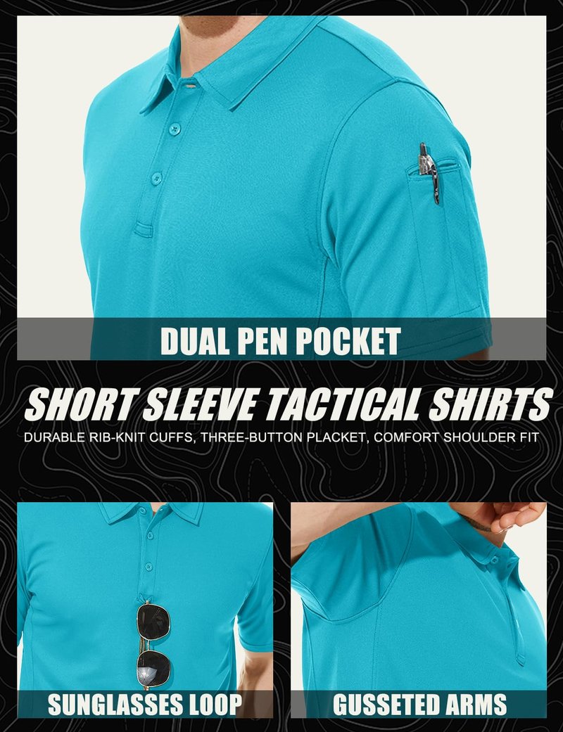 MAGCOMSEN Mens Polo Shirts Golf Shirts Polyester Quick Dry Light Work Shirts Golf Polo Shirts Ice Blue XL
