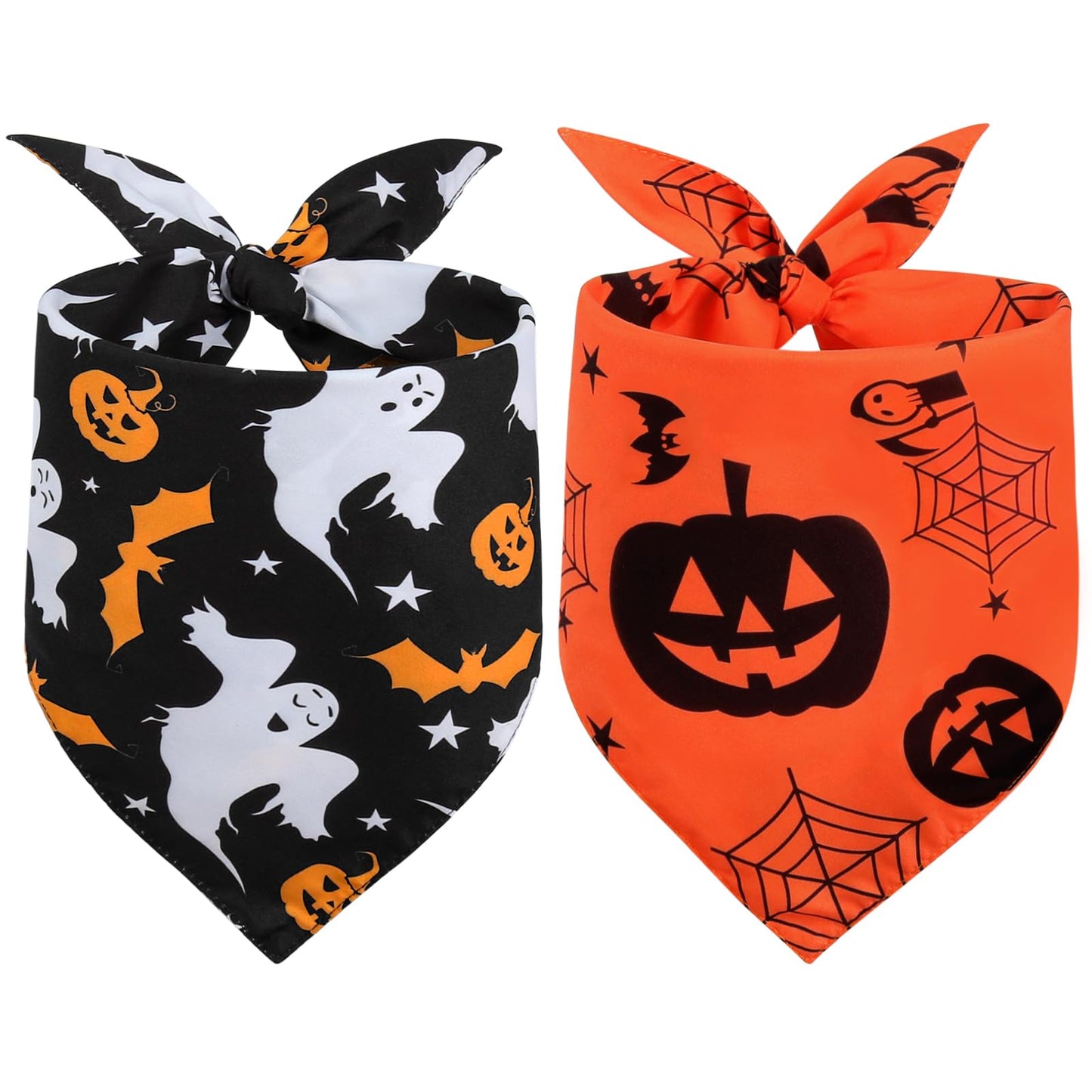 Vivifying 2 Pack Halloween Dog Bandanas, Spooky and Pumpkins Halloween Accessories for Pets, Dog Scarf Costume for Trick-or-Treating, Photo Prop, and Party Decor (Large, Orange & Black)