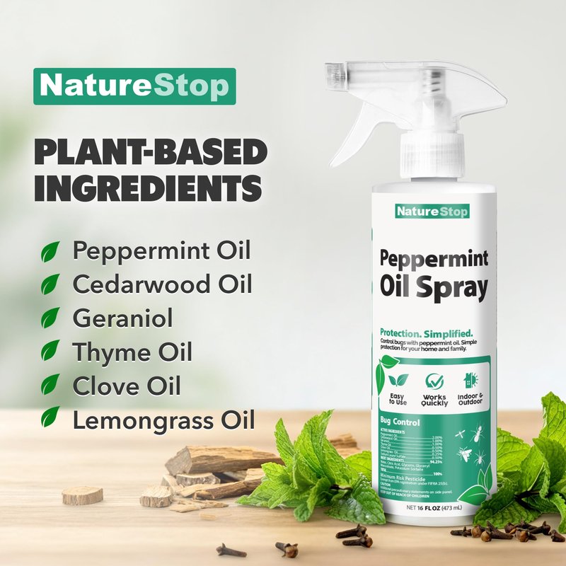 NatureStop Peppermint Oil Bug Spray – Helps Deter Bugs from Indoor & Outdoor Areas, 16 oz