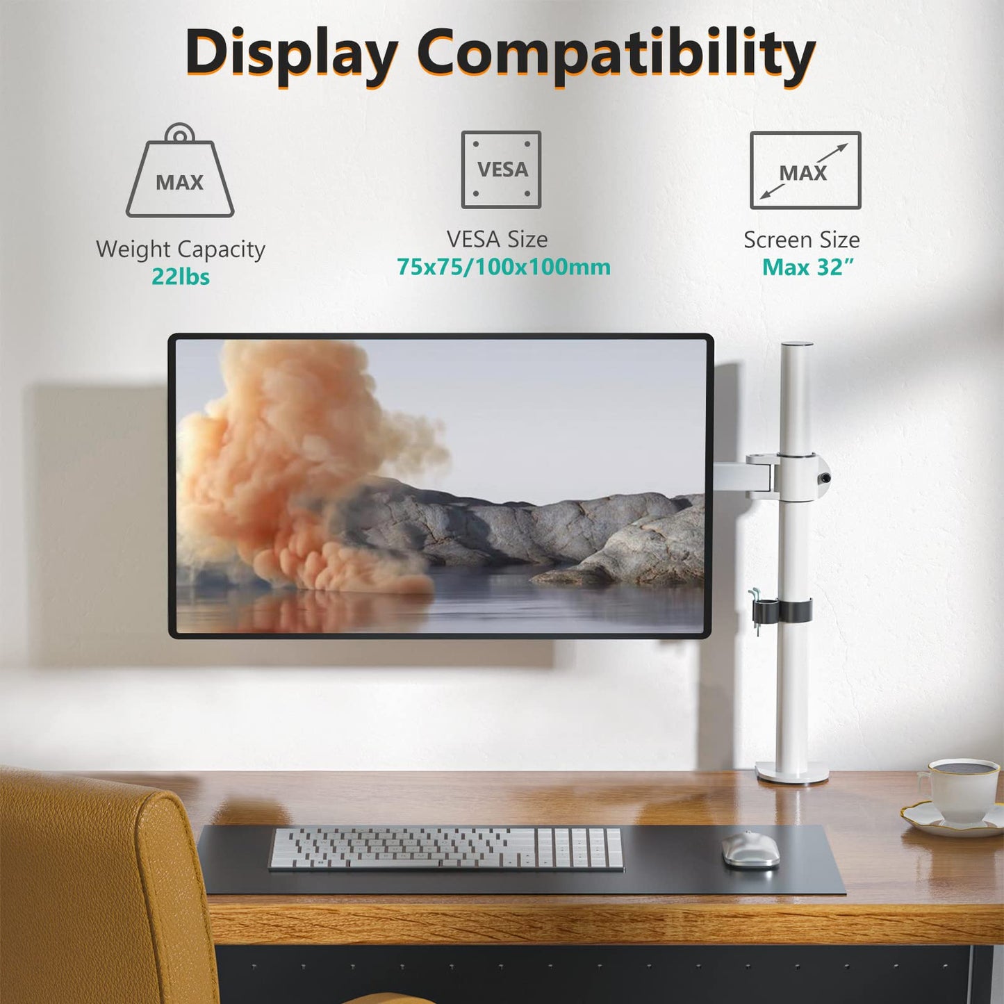 WALI Monitor Arm Mount for Desk, Single Extra Tall Computer Desk Mount, Monitor Bracket Mount Stand Single, up to 32 inch, 22 lbs (M001XL), Black