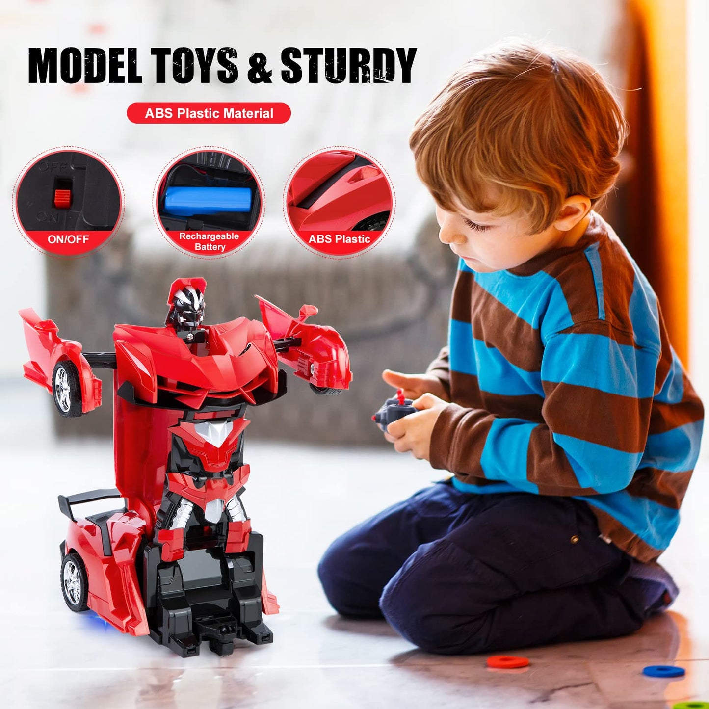 Thedttoy Transforming Toys Remote Control Transform Car 2 in 1 Remote Control Cars for Kids Boys Ages 4-11 Deformation Robot RC Car for Kids Boys Girls (Red)