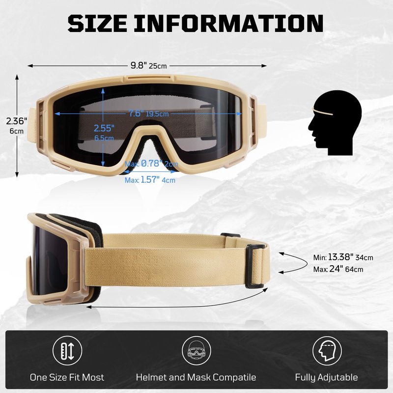 1TG Tactical Airsoft Goggles Anti Fog - Tactical Safety Glasses with 3 Impact-Resistant Lenses for Shooting, Skiing & Riding
