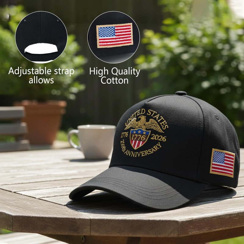 United States 250th Anniversary Baseball Hat,1776-2026 Patriotic Embroidered Adjustable Cap for Men & Women (Black)
