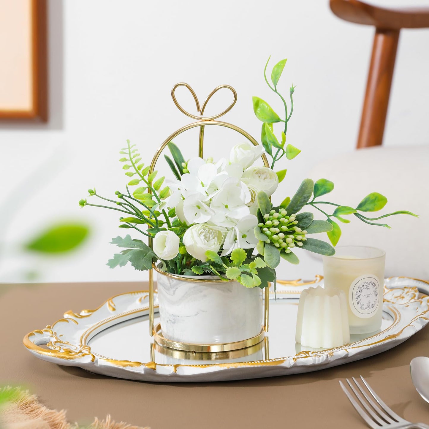 Hobyhoon Artificial Silk Flowers with Vase Fake Hydrangea & Chrysanthemum Floral Arrangement for Home Wedding Decor, Table Centerpiece, Living Room Desk Decoration